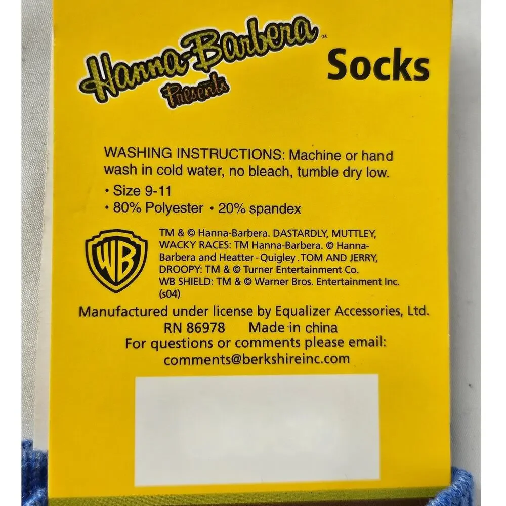 HANNA-BARBERA WOMEN'S BLUE YUGI BEAR CREW SOCKS SINGLE CARTOON SIZE 9-11 NWT